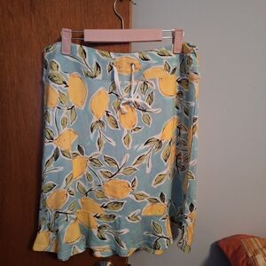 Tribal Jeans Women's Lemon Print Skort -Blue and Yellow- Ruffle Hem- Knee Length
